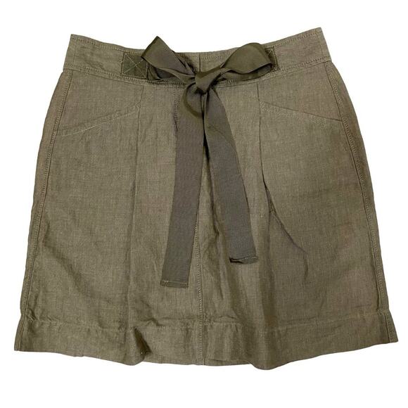 Loft Linen Blend Short Skirt Women’s Size 0 Taupe Ribbon Tie Waist Pockets NEW - Picture 1 of 8